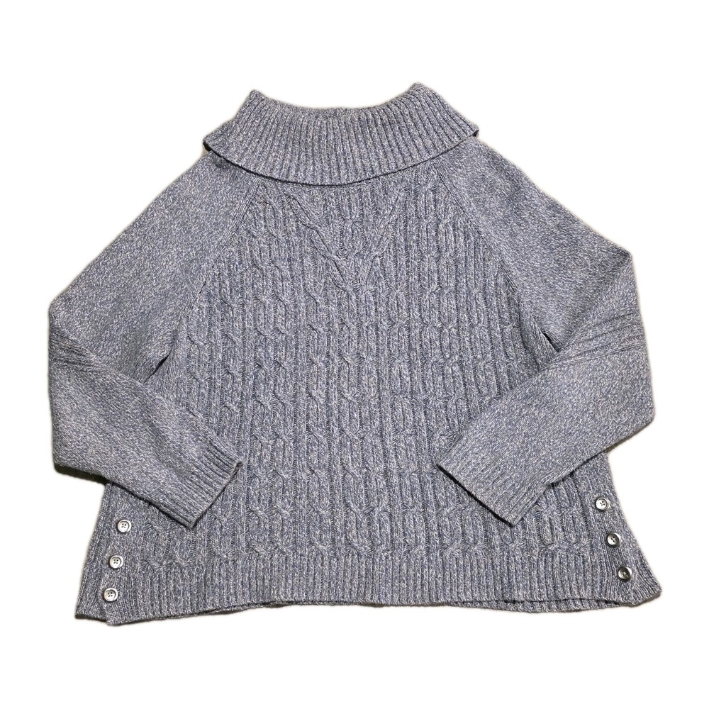 Talbots Sweater Womens XL‎ Petite Gray Cable Knit Cowl Neck Cotton Thick Warm